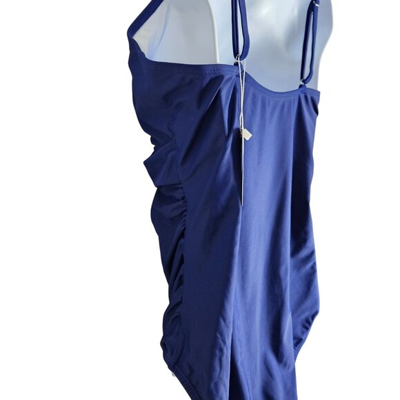 Womens B2prity Crossover Front Navy Blue One Piece Ruched Swimsuit Size 2XL - Picture 3 of 7